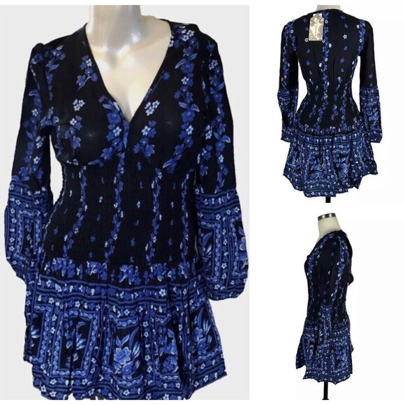 BAND OF GYPSIES Womens Small Blue Smocked Waist Dress NWT - Picture 1 of 11